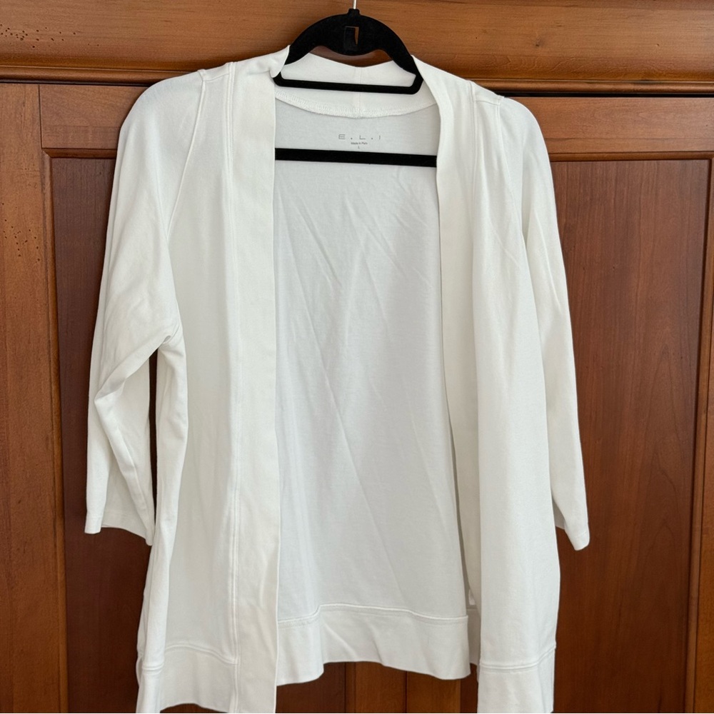 E.L.I. 100% Pima Cotton Stretch White Open Front Luxe Cardigan Women's Small EUC